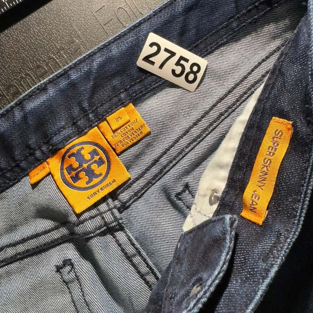 Tory Burch Super Skinny Jean Womens 25 Dark‎ Indigo Blue Logo Pocket Designer
